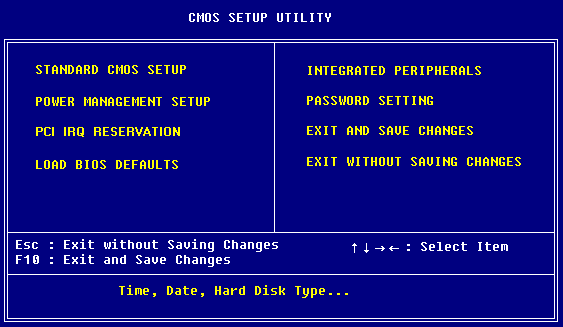 810 CMOS Setup Main Menu